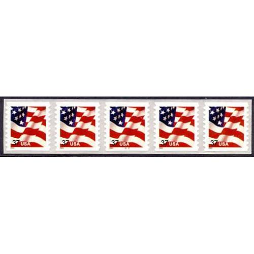 #3633 USA & Flag, PNC Plate Number Coil Strip of 5 #S1111