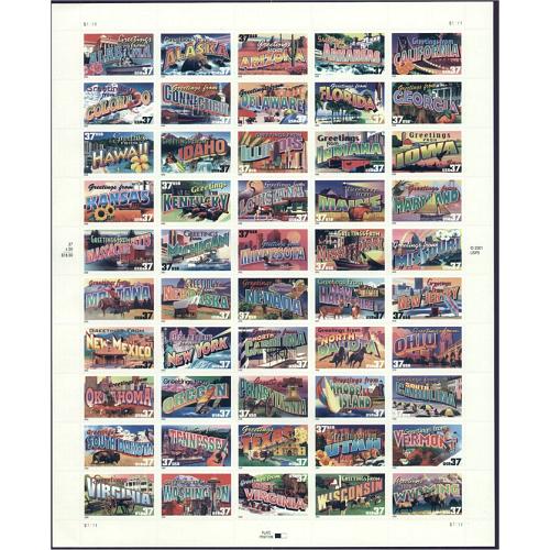 #3696-3745 Greetings from America 37¢ Sheet of 50 Stamps