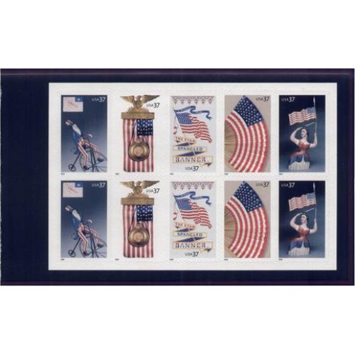 #3780b2 Old Glory, Pane of Ten, Old Glory on Backing Paper 2