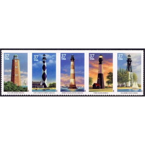 #3791b Southeastern Lighthouses, Top Strip of Five (with #3788a)