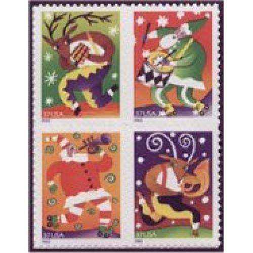 #3821v-24v Holiday Music Makers, Block of 4 from Convertible Book
