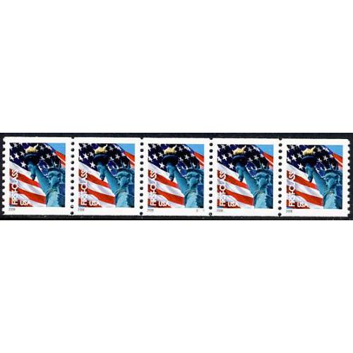 #3967 Liberty & Flag , PNC Plate Number Coil Strip of 5, #S1111