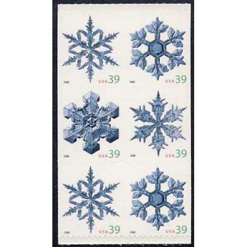 #4112c Snowflakes, Pane of Six from Vending Booklet