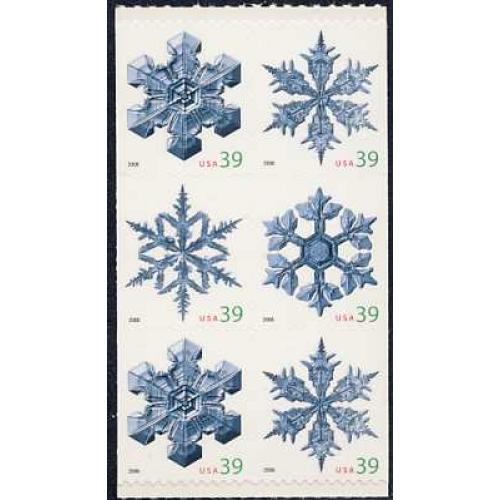 #4112d Snowflakes, Pane of Six from Vending Booklet