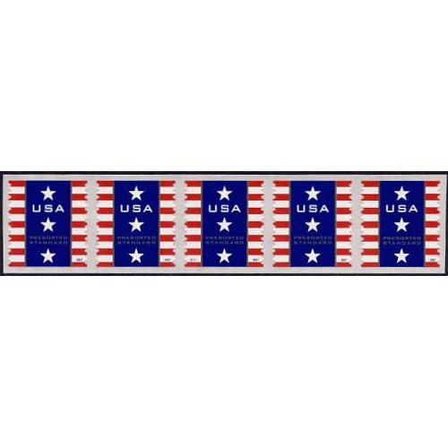 #4158 Patriotic Banner PNC Plate Number Coil Strip of 5 (Sennett