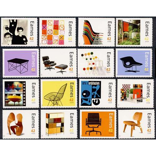 #4333a-p Charles & Ray Eames, Set of 16 Single Stamps