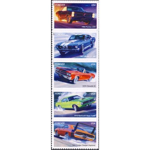 #4747a Muscle Cars, Vertical Strip of Five
