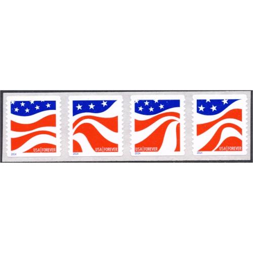 #4897a Flags, Red, White and Blue, Coil Strip of Four