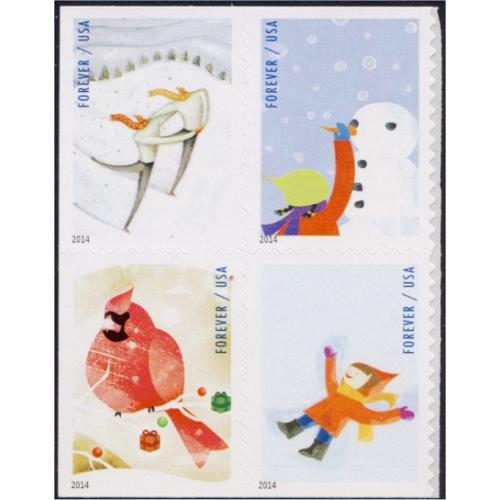 #4940a Winter Fun, Block of Four from Convertible Booklet