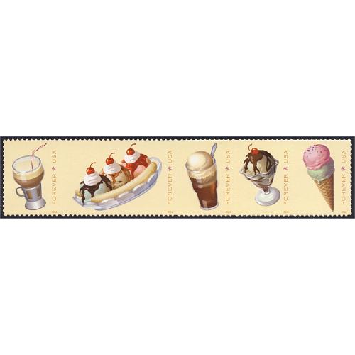 #5097b Soda Fountain Favorites, Strip of , Long Die Cut at Top