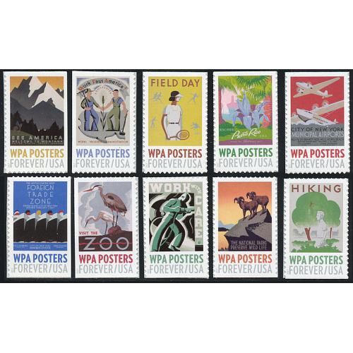 #5180-89 WPA Posters, Set of 10 Single Stamps