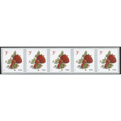 #5201 Strawberries, PNC Plate Number Coil Sript of 5 #P1111