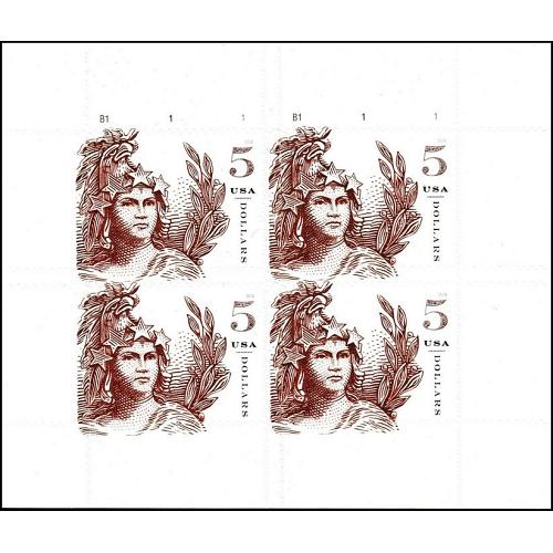 #5297 $5 Statue of Freedom, Sheet of Four