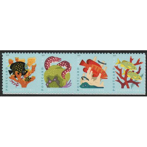 #5366a Coral Reefs, Horizontal Strip of Four, Sheet Stamp