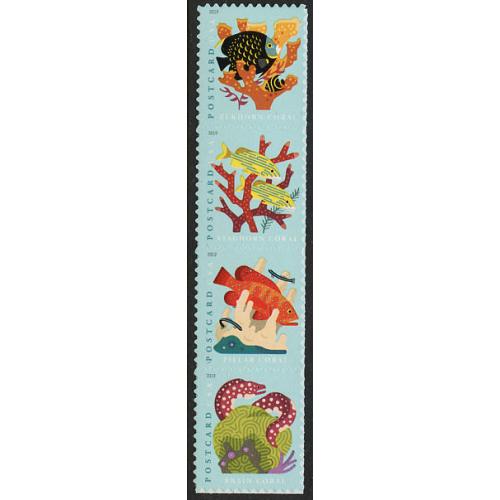 #5366a Coral Reefs, Vertical Strip of Four, Sheet Stamp
