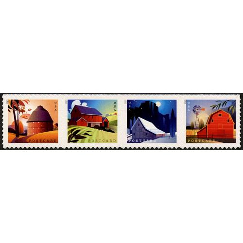 #5549ah Barns, Horizontal Sheet Strip of Four