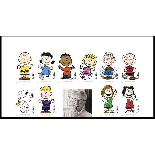 #5735b Charles M. Schulz, Peanuts Characters, Top 1/2 Sheet 10 Different Stamps