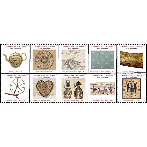 #6087-6096 Treasures of the Revolutionary Era, Set of Ten Booklet Block Singles