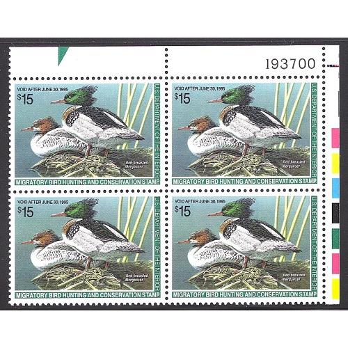 #RW61 1994 Duck Stamp, Plate Block of Four (Under Face)