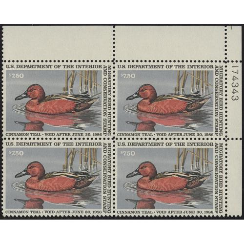 #RW52 1985 Duck Stamp Plate Block, Under Face Value