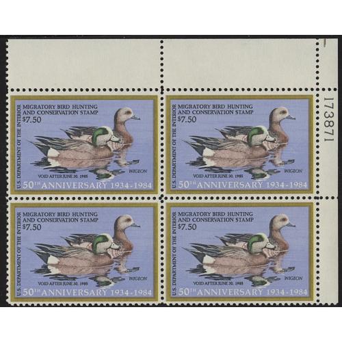 #RW51 1984 Duck Stamp Plate Block, Under Face Value
