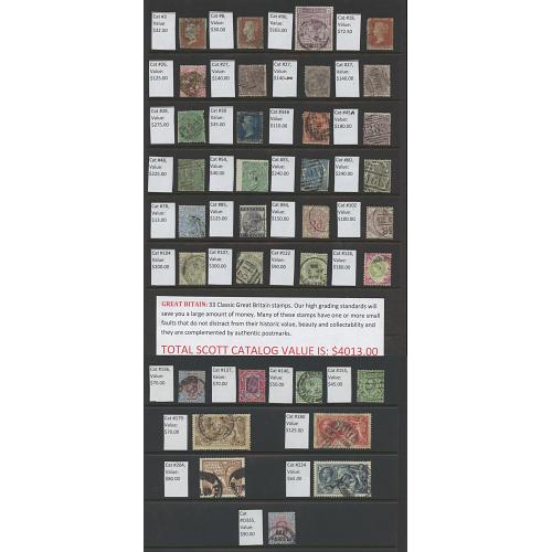 Great Britain, 33 Classic Stamps, Catalog Value: $4013.00