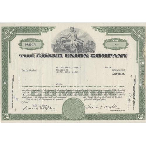 Stock Certificate, The Grand Union Company