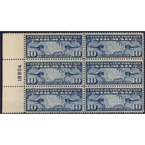 #C7 Map, Dark Blue, Plate Block of Six, one stamp VLH