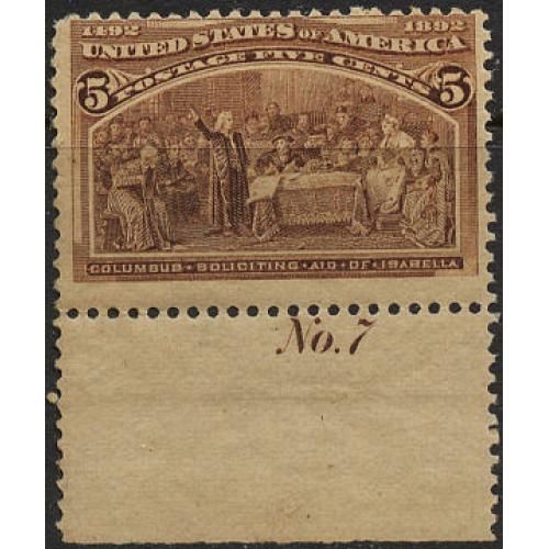 #234 5¢ Columbus Asking for Aid, Chocolate, Glazed Gum