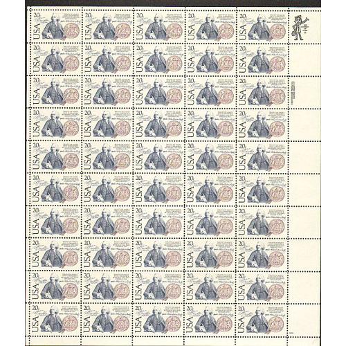 #2036 Franklin Sweden Treaty, Sheet of 50 Stamps