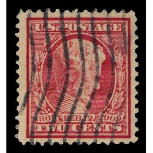 #369 2¢ Lincoln, Carmine, Bluish Paper, Graded 85 VF-XF PSE Certificate