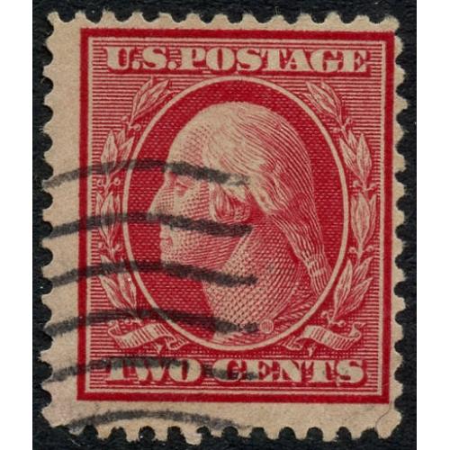 #358 2¢ Washington, Carmine, Blush Paper, Reperfed