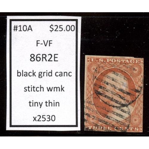 #10A 3¢ Washington, F-VF, Type 11 Stitch Watermark 82R2E