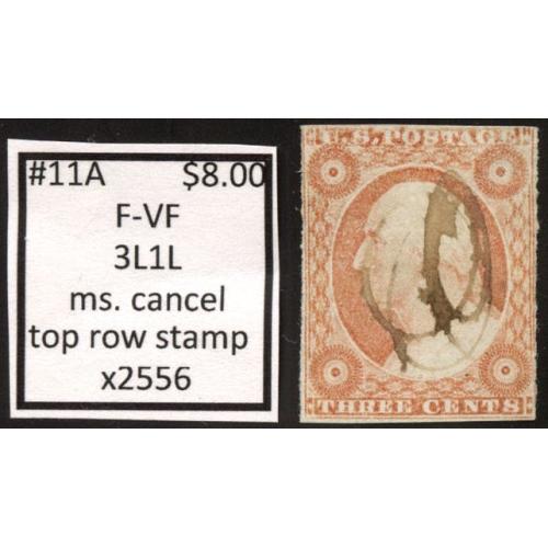 #11A 3¢ Washington, Fine - Very Fine, 3L1L