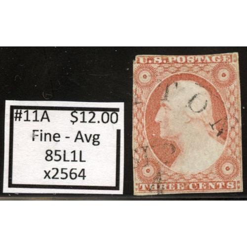 #11A 3¢ Washington, Fine - Avg, 85L1L