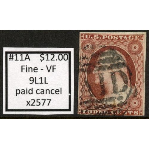 #11A 3¢ Washington, Fine - Very Fine, 9L1L