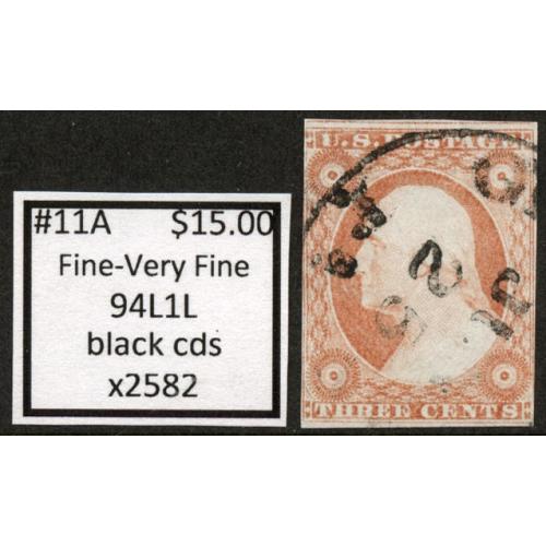 #11A 3¢ Washington, Fine - Very Fine, Black CDS, 94L1L