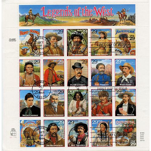 #2869 Legends of the West, Complete Sheet Cancelled on First Day